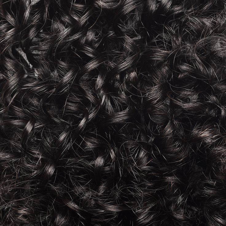 A close-up texture shot of dark, curly hair,  representing a wig or hair extensions